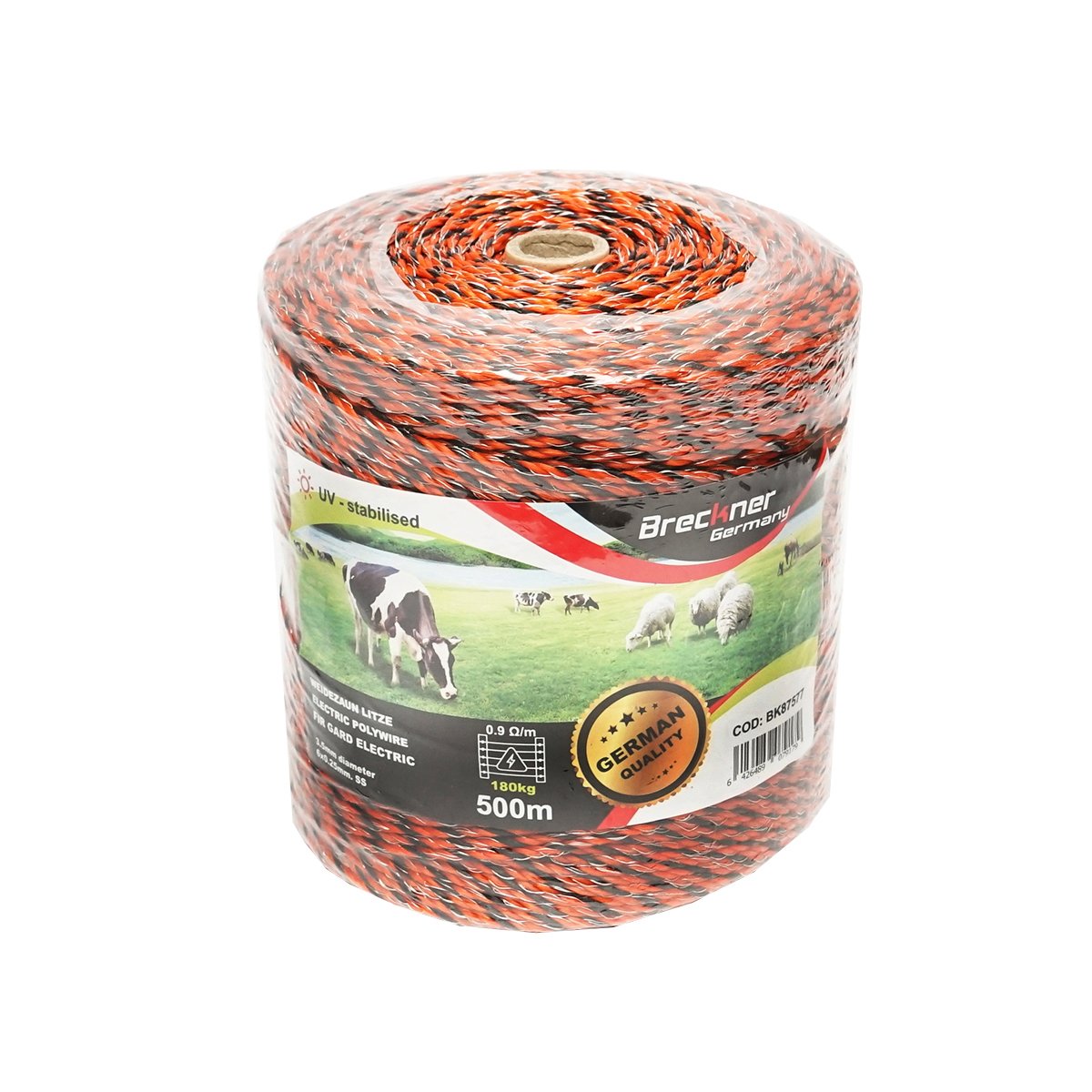 Rola fir portocaliu-negru fi 3.5mm 6x0.25mm SS, 0.9 Ohm/m, 500m gard electric Breckner Germany
